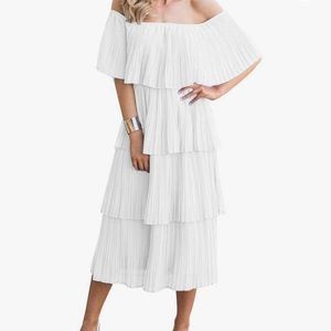 Off the shoulder pleated midi dress in BLACK